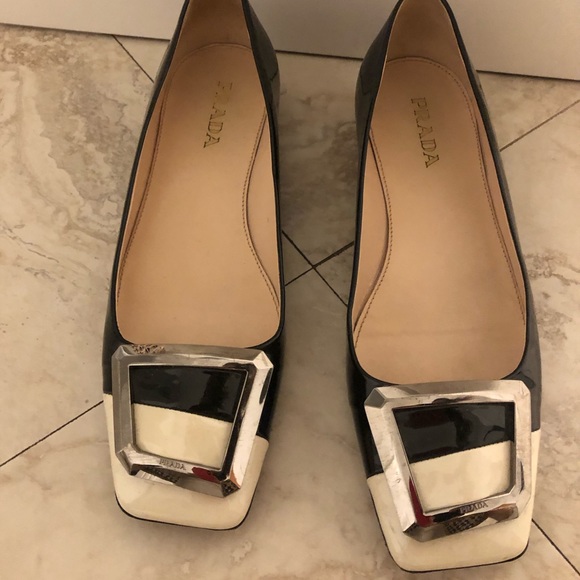Prada Leather Black and White Ballerina Flat - Picture 1 of 8
